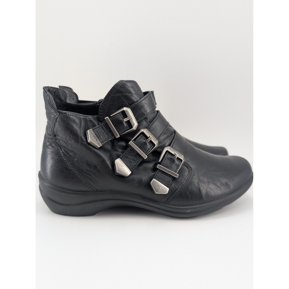 Romika Boots Womens Size 6.5 Black Leather Buckle Ankle Bootie Wedge Shoes